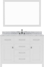 Load image into Gallery viewer, MS-2048-WMRO-WH White Caroline 48&quot; Single Bath Vanity Set with Italian Carrara White Marble Top &amp; Oval Centered Basin, Mirror
