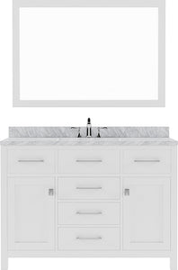 MS-2048-WMRO-WH White Caroline 48" Single Bath Vanity Set with Italian Carrara White Marble Top & Oval Centered Basin, Mirror