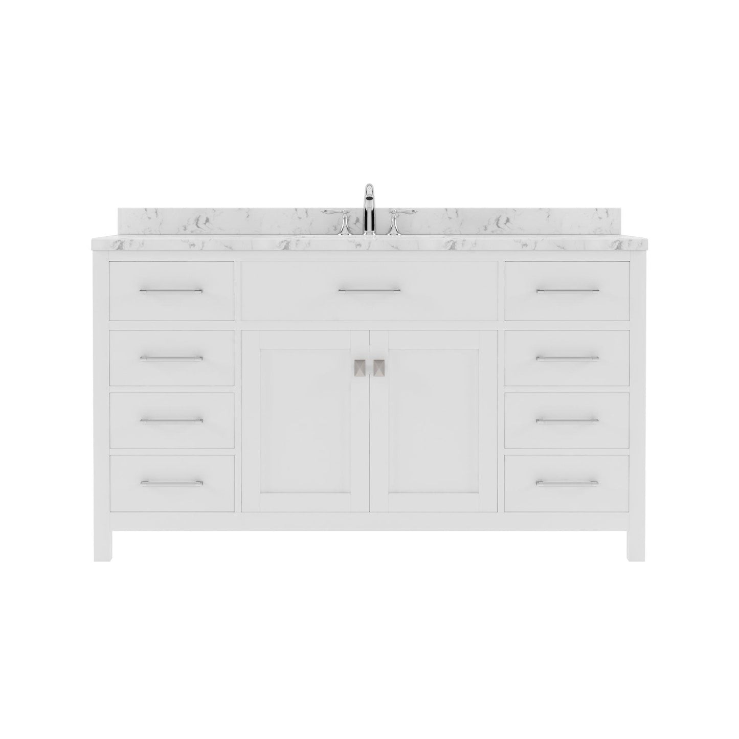 Caroline 60" Single Bath Vanity Set with Cultured Marble Quartz Top & Rectangular Centered Basin