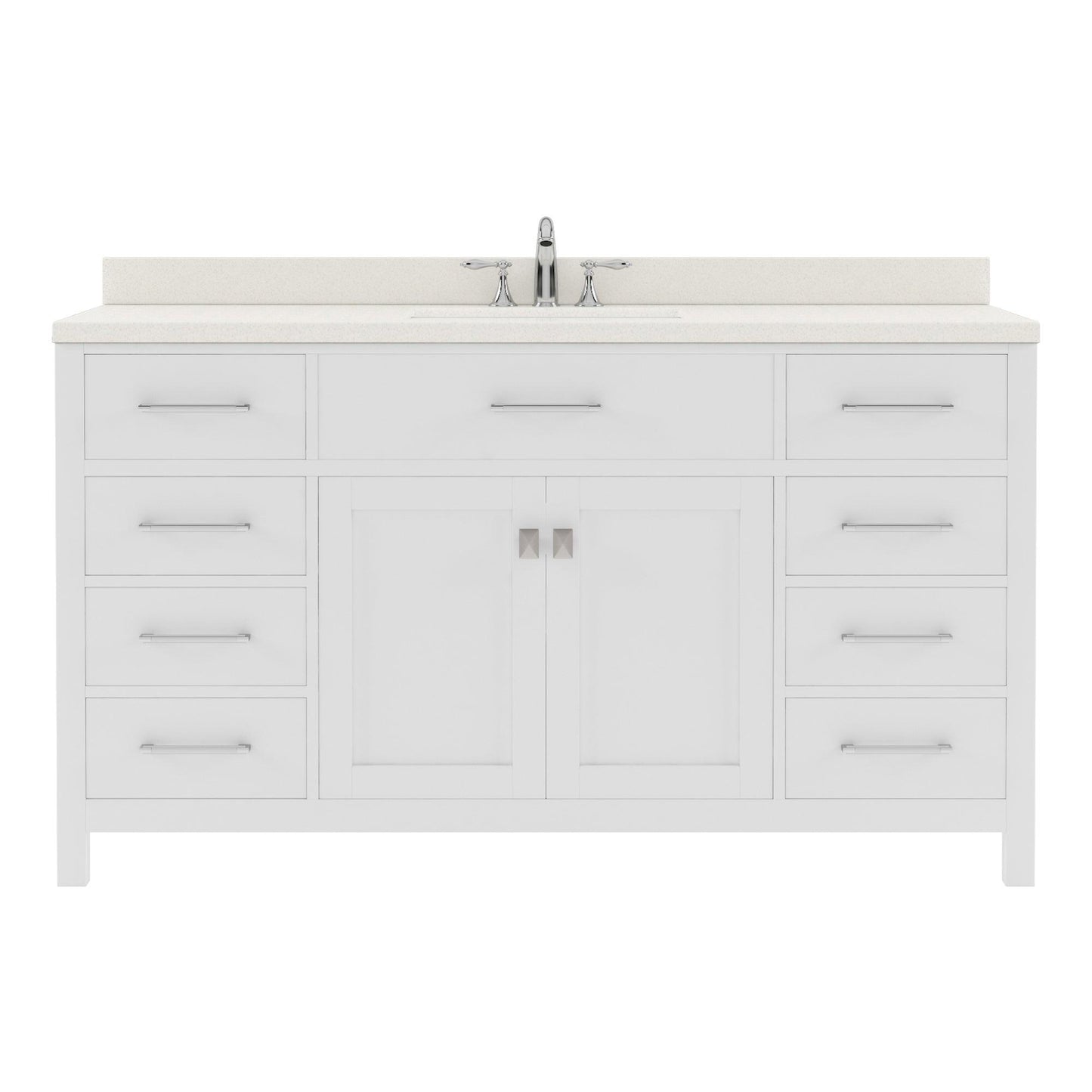 MS-2060-DWQRO-WH White Caroline 60" Single Bath Vanity Set with Dazzle White Quartz Top & Oval Centered Basin