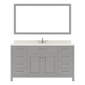 MS-2060-DWQSQ-CG Cashmere Gray Caroline 60" Single Bath Vanity Set with Dazzle White Quartz Top & Rectangular Centered Basin, Mirror