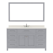 Load image into Gallery viewer, MS-2060-DWQSQ-GR Gray Caroline 60&quot; Single Bath Vanity Set with Dazzle White Quartz Top &amp; Rectangular Centered Basin, Mirror