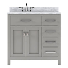 Load image into Gallery viewer, MS-2136R-WMSQ-CG Cashmere Gray Caroline Parkway 36&quot; Single Bath Vanity Set with Italian Carrara White Marble Top &amp; Rectangular Left Offset Basin