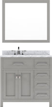 Load image into Gallery viewer, MS-2136R-WMSQ-CG Cashmere Gray Caroline Parkway 36&quot; Single Bath Vanity Set with Italian Carrara White Marble Top &amp; Rectangular Left Offset Basin, Mirror