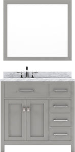 MS-2136R-WMSQ-CG Cashmere Gray Caroline Parkway 36" Single Bath Vanity Set with Italian Carrara White Marble Top & Rectangular Left Offset Basin, Mirror