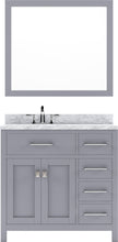 Load image into Gallery viewer, MS-2136R-WMSQ-GR Gray Caroline Parkway 36&quot; Single Bath Vanity Set with Italian Carrara White Marble Top &amp; Rectangular Left Offset Basin, Mirror