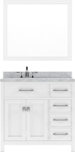 Load image into Gallery viewer, MS-2136R-WMSQ-WH White Caroline Parkway 36&quot; Single Bath Vanity Set with Italian Carrara White Marble Top &amp; Rectangular Left Offset Basin