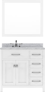 MS-2136R-WMSQ-WH White Caroline Parkway 36" Single Bath Vanity Set with Italian Carrara White Marble Top & Rectangular Left Offset Basin