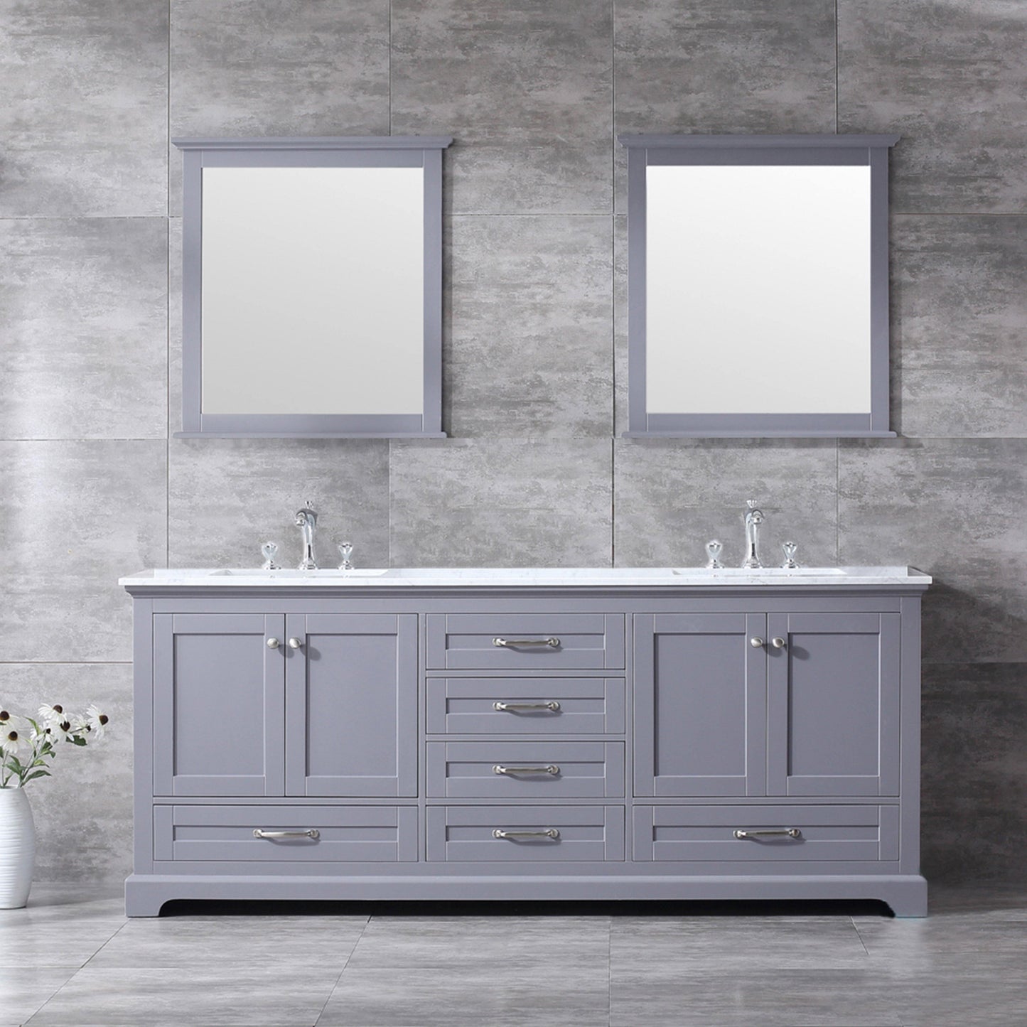 Dukes 80" White, Dark Grey, Navy Blue or Espresso Double Vanity, Available with White Carrara Marble Top, White Square Sink, 30" LED Mirror and Faucet - The Bath Vanities
