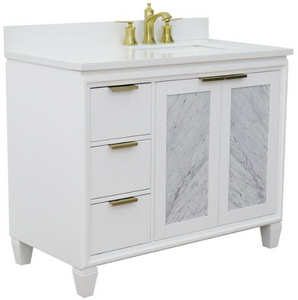 Bellaterra 43" Single White Vanity- Right Door/Right Rectangle Sink 400990-43R-WH White Top