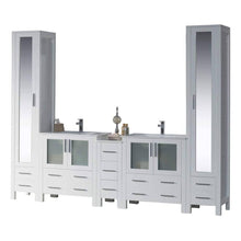 Load image into Gallery viewer, Blossom Sydney 102&quot; Double Vanity Set in White / Espresso / Metal Grey With Ceramic / Ceramic Vessel Sinks, Mirrors, Mirror Linen Cabinet - The Bath Vanities