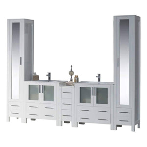 Blossom Sydney 102" Double Vanity Set in White / Espresso / Metal Grey With Ceramic / Ceramic Vessel Sinks, Mirrors, Mirror Linen Cabinet - The Bath Vanities