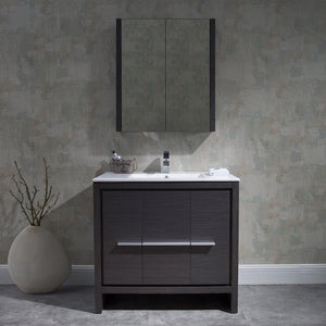 Milan 36" Vanity Set in White / Silver Grey with Ceramic Sink, Mirror, Medicine Cabinet - The Bath Vanities