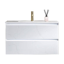 Load image into Gallery viewer, Blossom Jena 36&quot; Vanity Base in Calacatta White / Light Grey with Ceramic / Acrylic Sink - The Bath Vanities