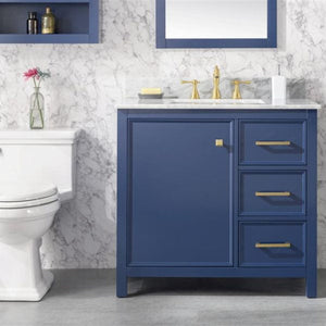 Legion WLF2136-B 36" Blue Finish Sink Vanity Cabinet with Carrara White Top, Front