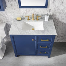 Load image into Gallery viewer, Legion WLF2136-B 36&quot; Blue Finish Sink Vanity Cabinet with Carrara White Top, Top View