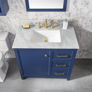 Legion WLF2136-B 36" Blue Finish Sink Vanity Cabinet with Carrara White Top, Top View