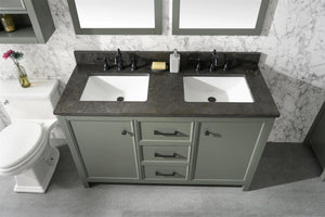 Legion Furniture 54" Pewter Green Finish Double Sink Vanity Cabinet with Blue Lime Stone Top - WLF2154-PG
