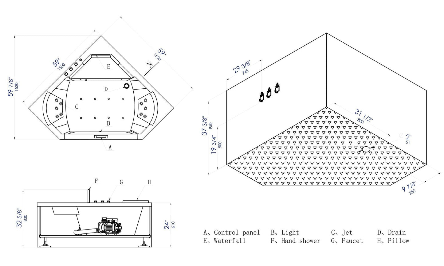 EAGO AM156ETL 5 ft Clear Corner Acrylic Whirlpool Bathtub for Two