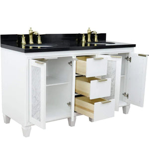 Bellaterra White 61" Wood Double Vanity  Black Top 400990-61D-WH Oval