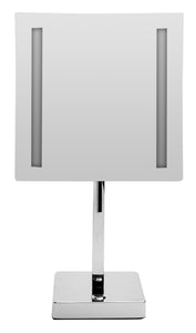 ALFI brand ABM8FLED-PC Polished Chrome Tabletop Square 8" 5x Magnifying Cosmetic Mirror with Light