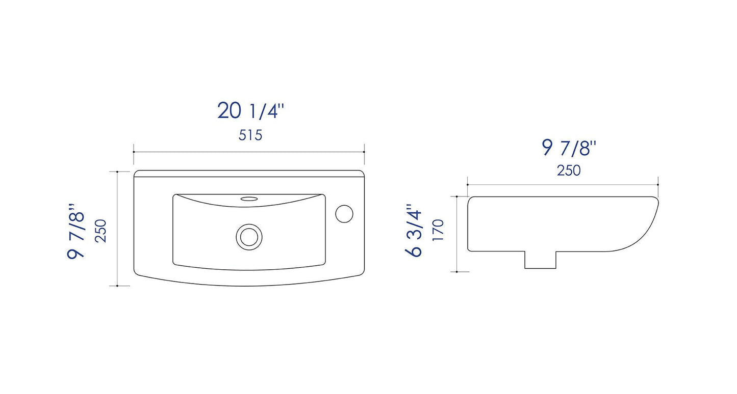 ALFI brand ABC115 White 20" Small Wall Mounted Ceramic Sink with Faucet Hole