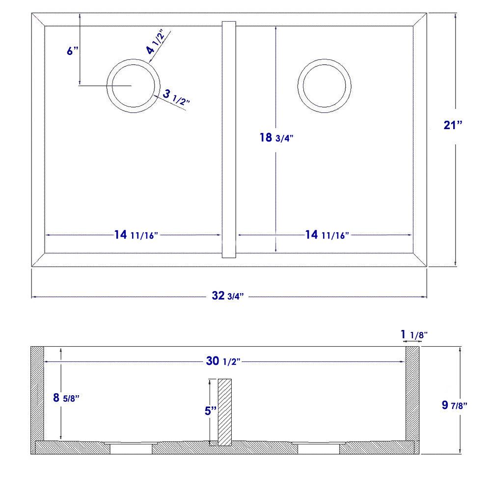ALFI brand AB3321 33" Double Bowl Bamboo Kitchen Farm Sink
