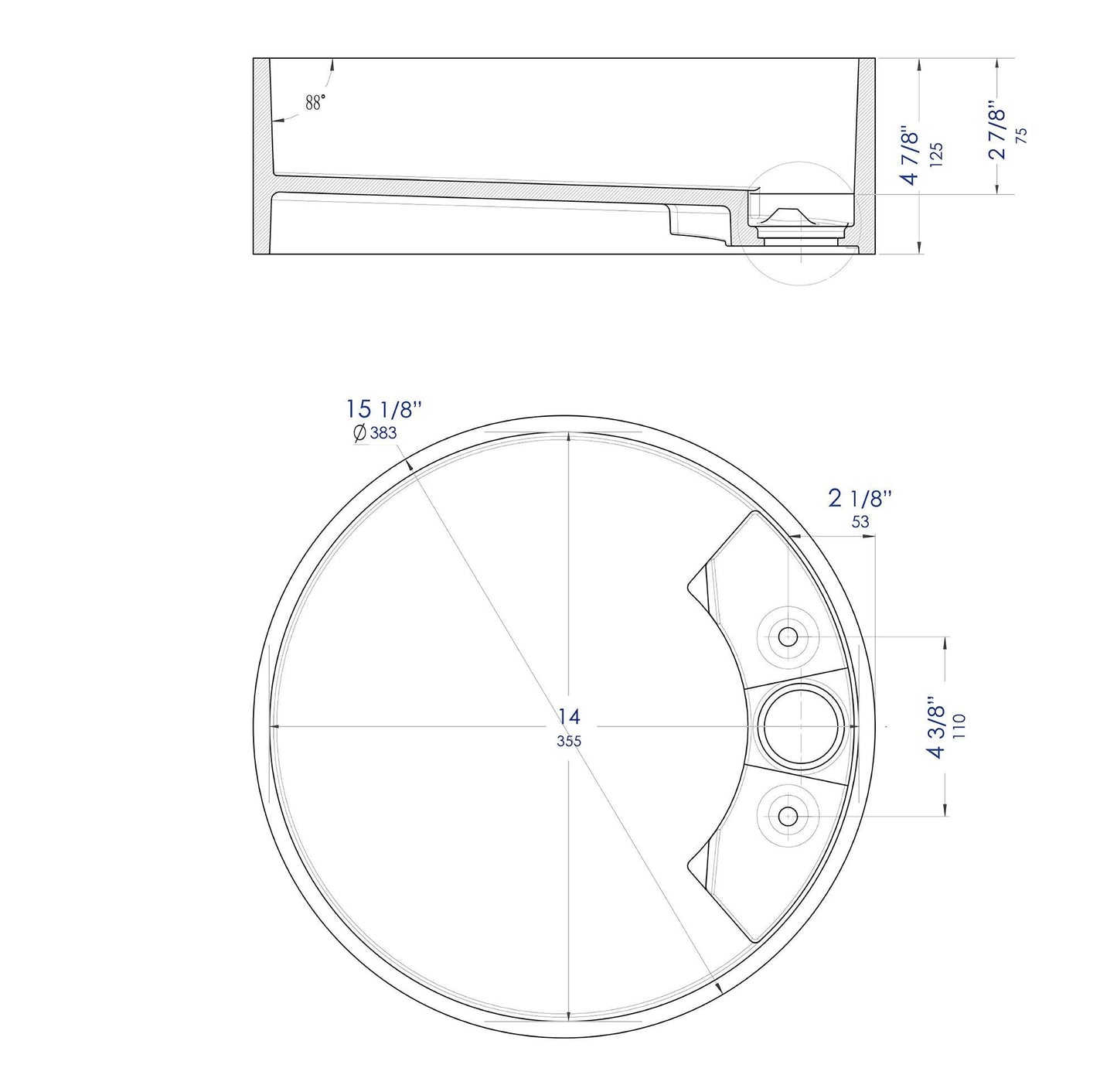 ALFI brand ABRS15R 15" Round White Matte Solid Surface Resin Sink
