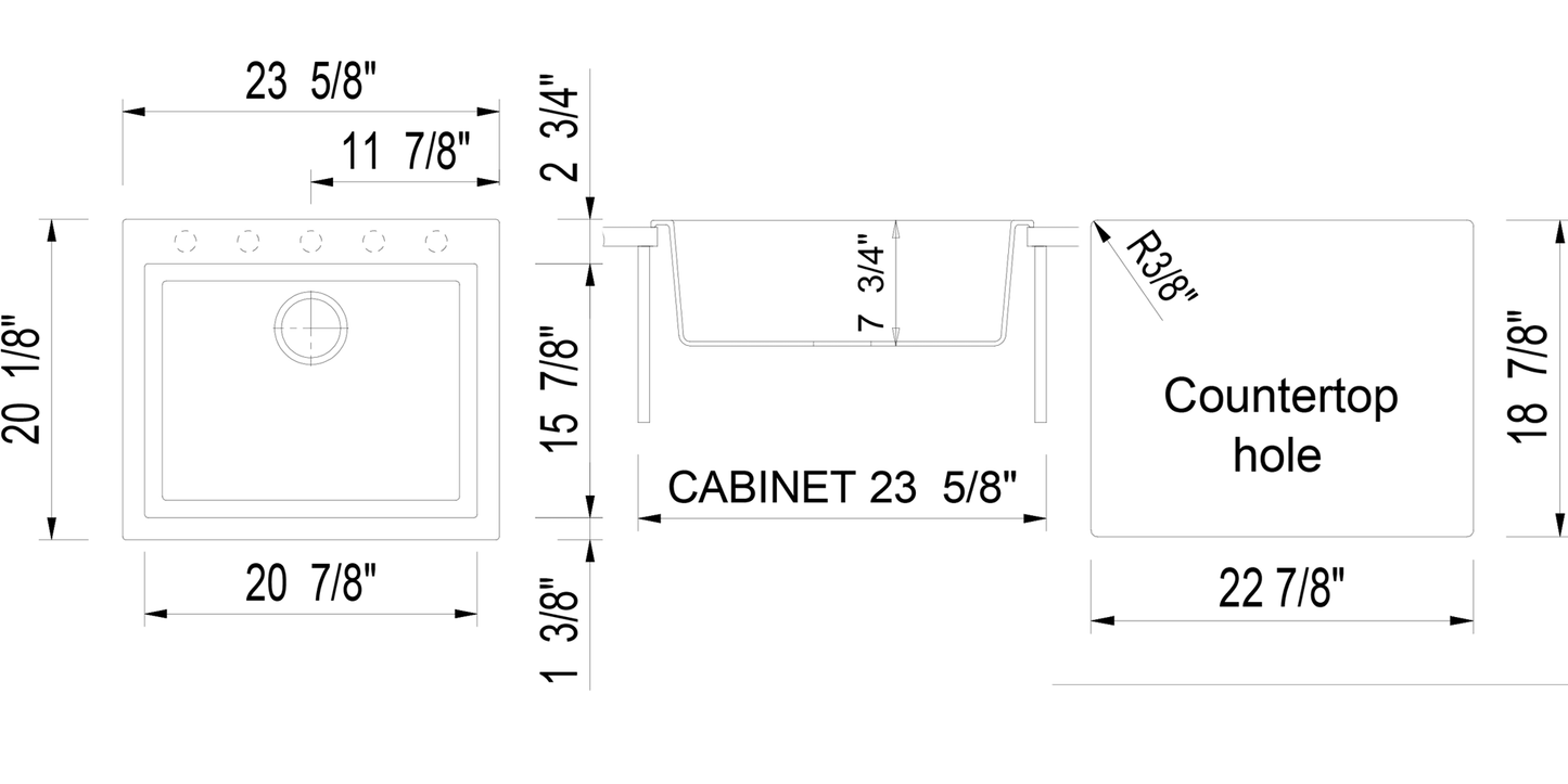 ALFI brand AB2420DI-T Titanium 24" Drop-In Single Bowl Granite Composite Kitchen Sink