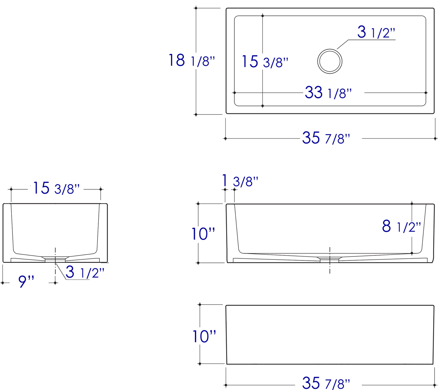 ALFI brand AB3618HS-BM 36" Black Matte Reversible Smooth / Fluted Single Bowl Fireclay Farm Sink