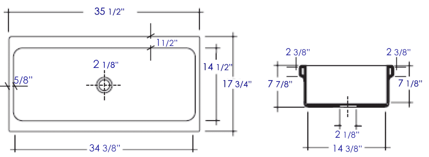 ALFI brand AB36TR 36" White Above Mount Fireclay Bath Trough Sink