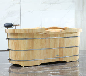 ALFI brand AB1163 61" Free Standing Wooden Bathtub with Cushion Headrest