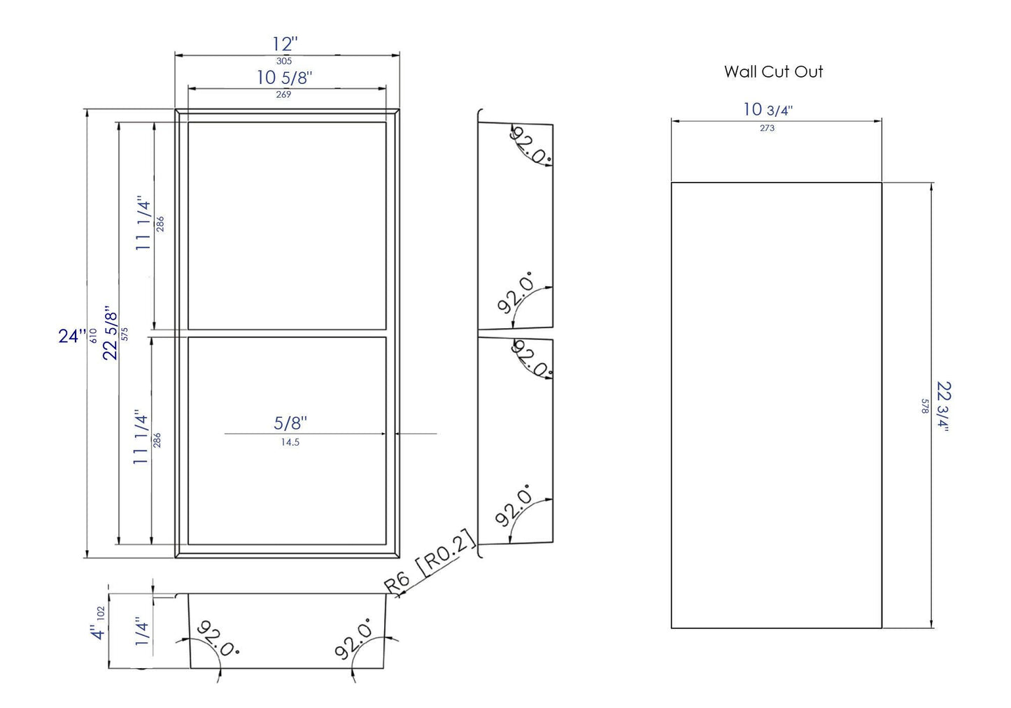ALFI brand ABN1224-PSS 12 x 24 Polished Stainless Steel Vertical Double Shelf Bath Shower Niche