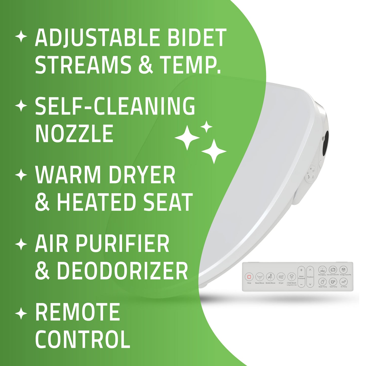 Dive Smart Electric Bidet Toilet Seat with Remote Control, Heated Seat, Air Purifier, and Deodorizer