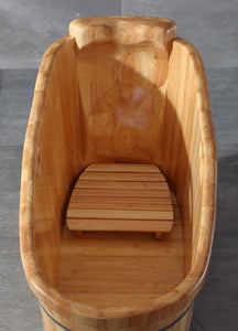 ALFI brand AB1187 57" Free Standing Rubber Wooden Soaking Bathtub with Headrest