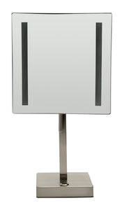 ALFI brand ABM8FLED-BN Brushed Nickel Tabletop Square 8" 5x Magnifying Cosmetic Mirror with Light