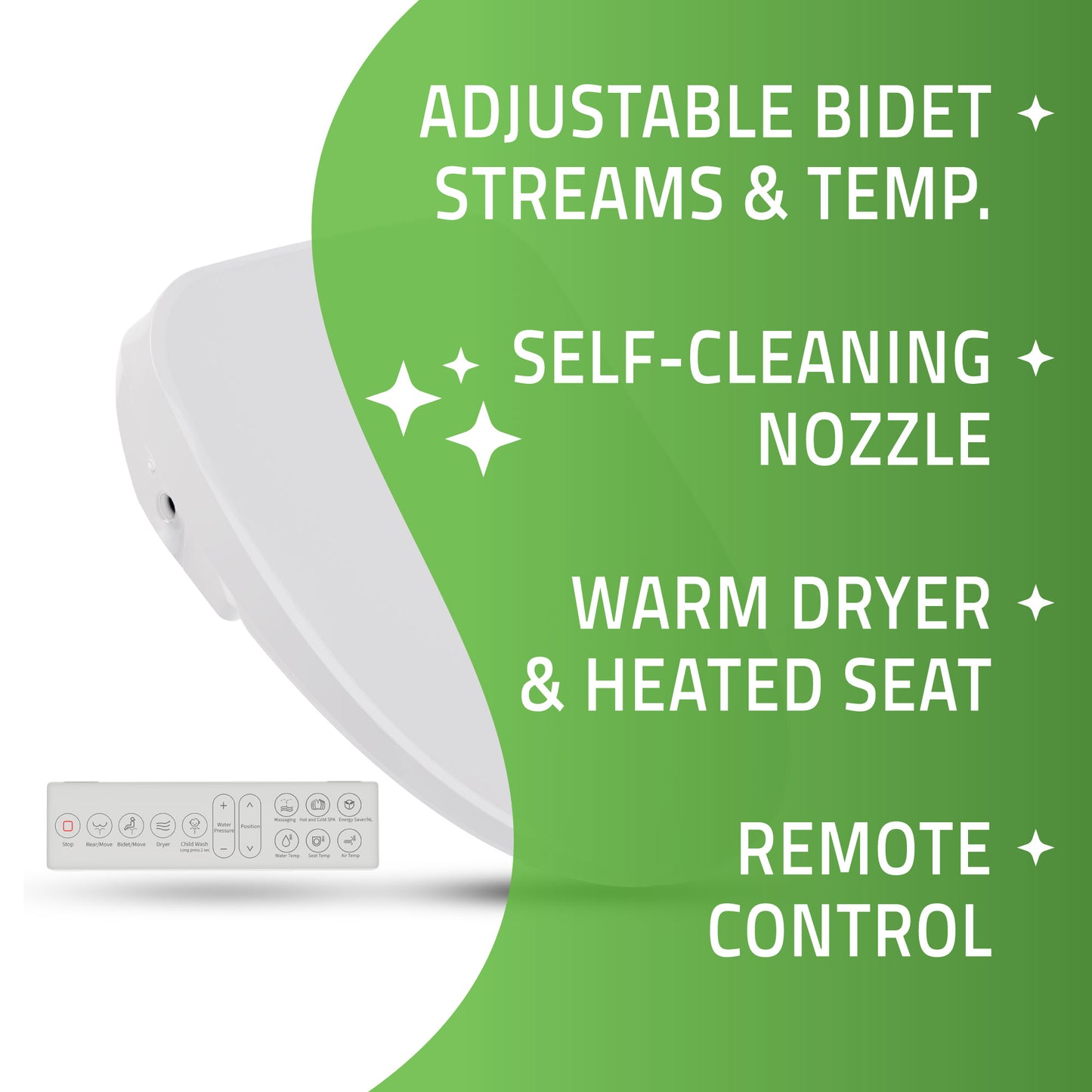 Shore Smart Electric Bidet Toilet Seat with Remote Control and Heated Seat