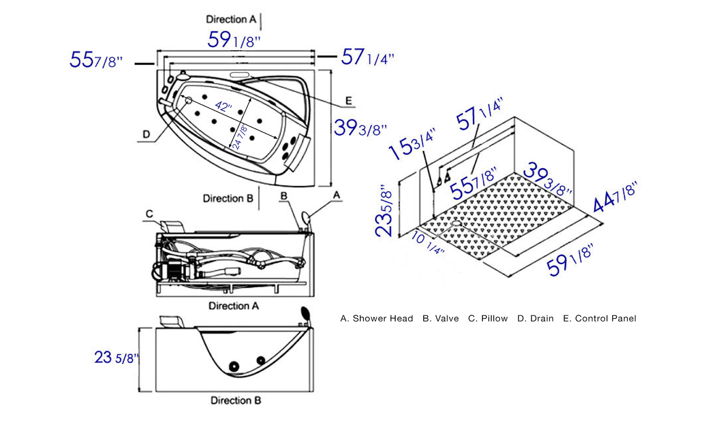 EAGO AM198ETL-L 5 ft Clear Rounded Left Corner Acrylic Whirlpool Bathtub
