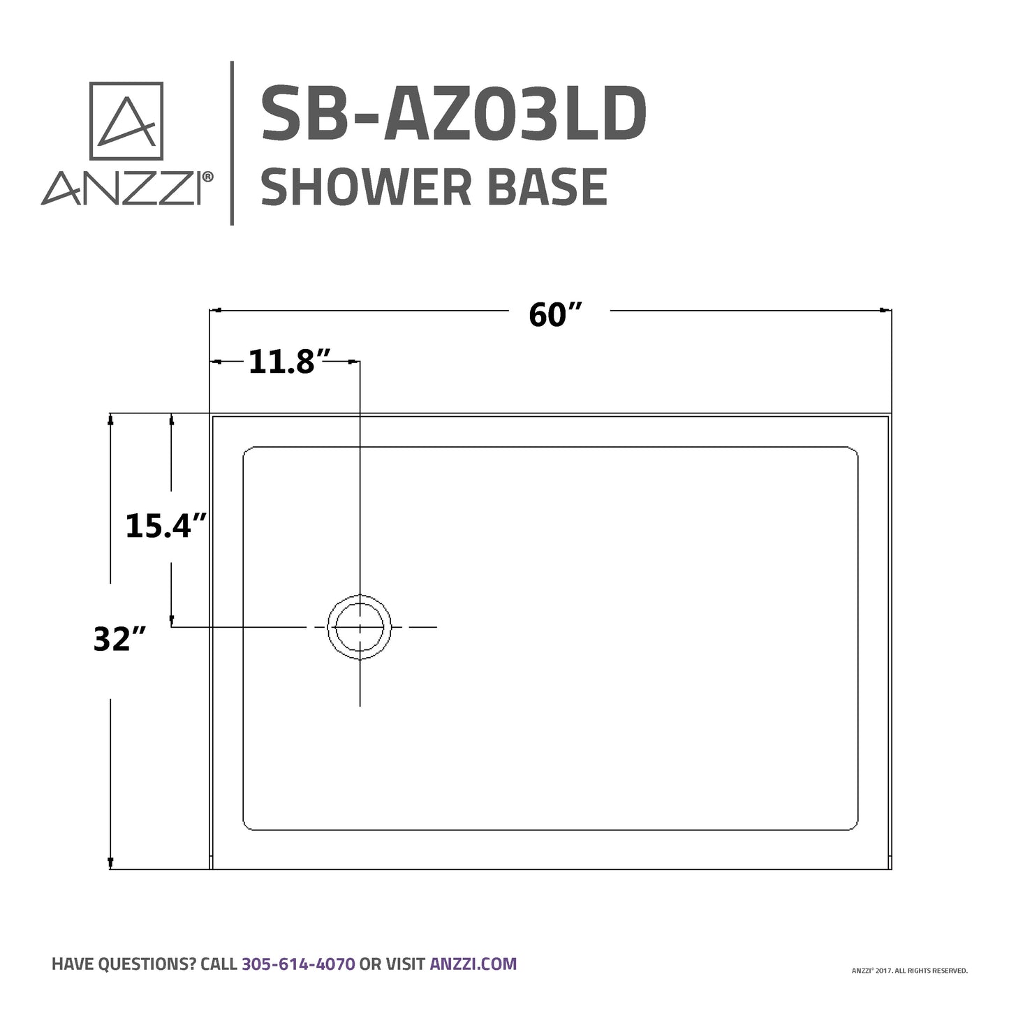 Tier 32 x 60 in. Left Drain Single Threshold Shower Base in White