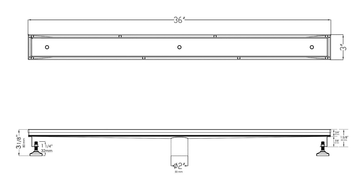 ALFI brand ABLD36A 36" Modern Stainless Steel Linear Shower Drain w/o Cover