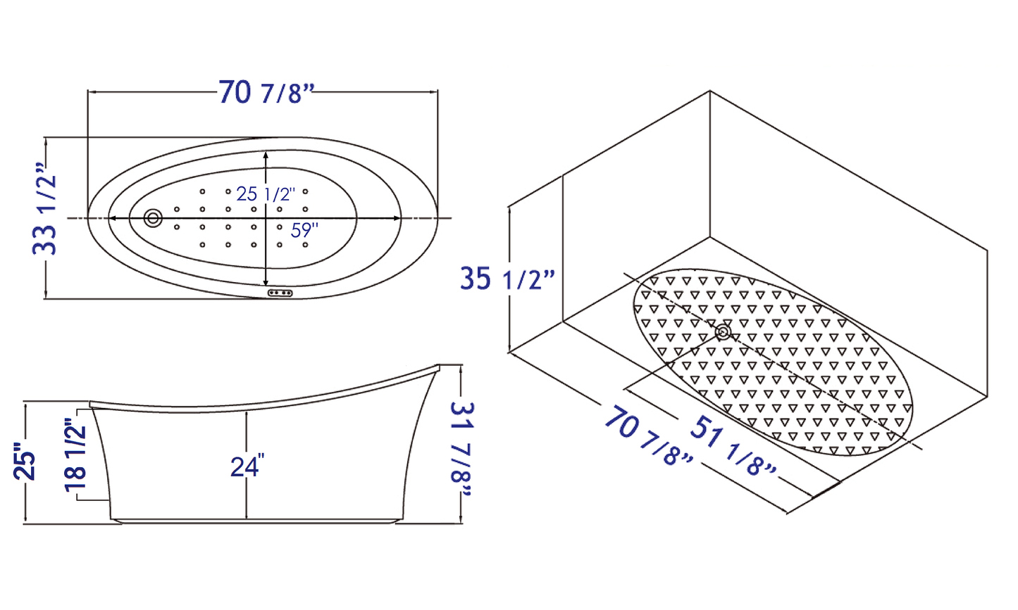 EAGO AM1800 6 ft White Free Standing Air Bubble Bathtub