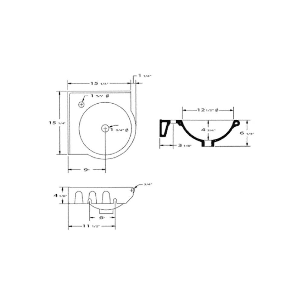 ALFI brand AB104 White 15" Round Corner Wall Mounted Porcelain Bathroom Sink