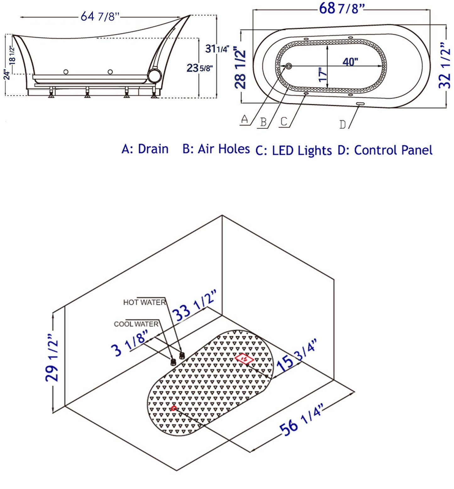 EAGO AM2140 6 Foot White Free Standing Air Bubble Bathtub