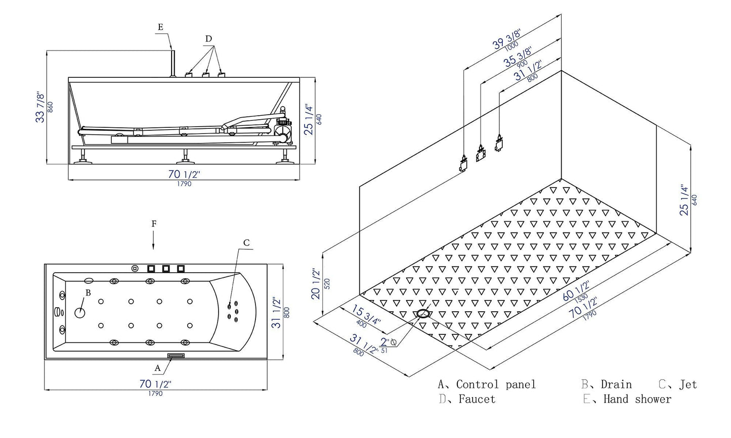 EAGO AM154ETL-L6 6 ft Acrylic White Rectangular Whirlpool Bathtub w Fixtures