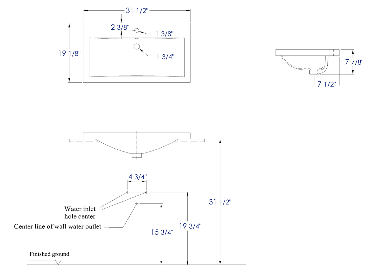 EAGO BH001 White Ceramic 32"x19" Rectangular Drop In Sink