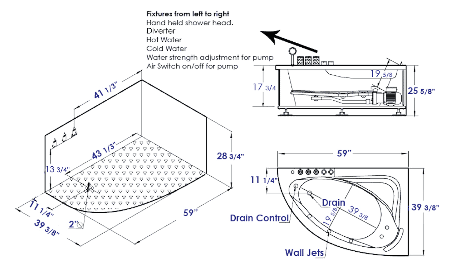 EAGO AM161-L 5' Single Person Corner White Acrylic Whirlpool Bath Tub - Drain on Left