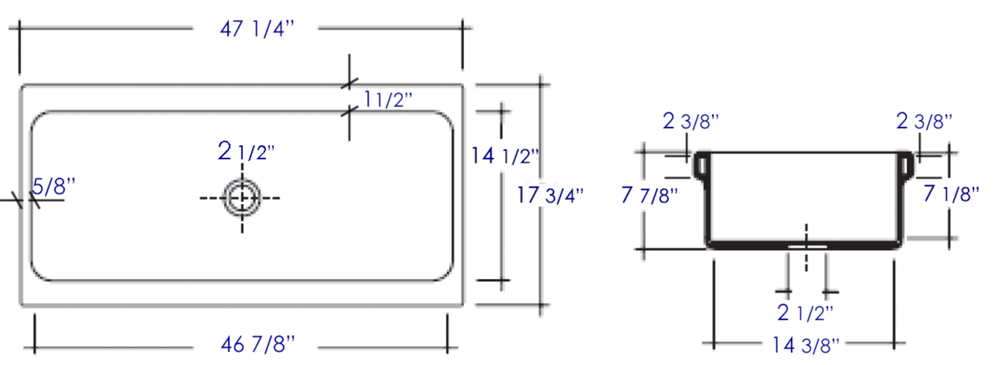 ALFI brand AB48TR 48" White Above Mount Fireclay Bath Trough Sink