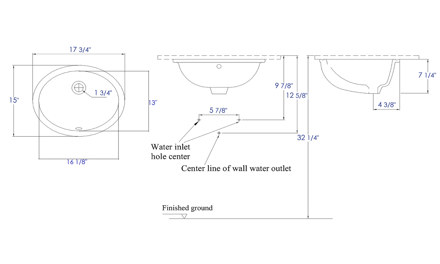 EAGO BC224 White Ceramic 18"x15" Undermount Oval Bathroom Sink