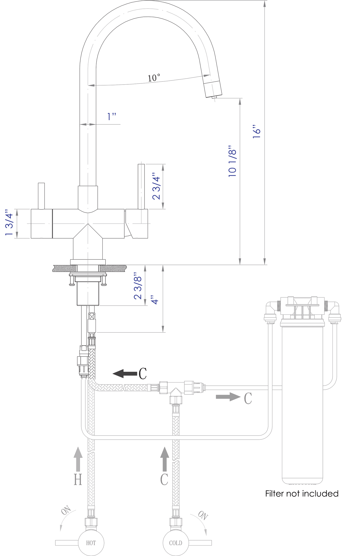 ALFI brand AB2042-BSS Brushed Stainless Steel Kitchen Faucet/Drinking Water