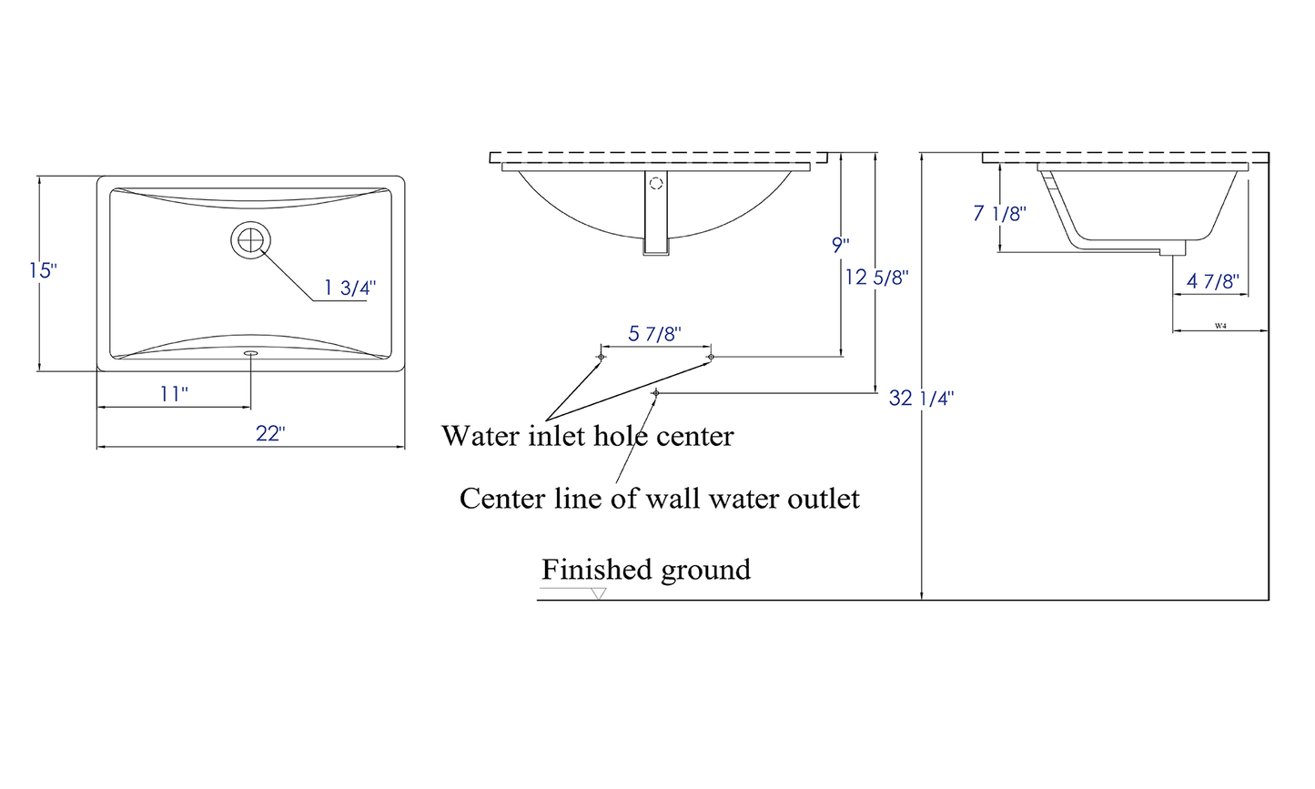 EAGO BC227 White Ceramic 22"x15" Undermount Rectangular Bathroom Sink